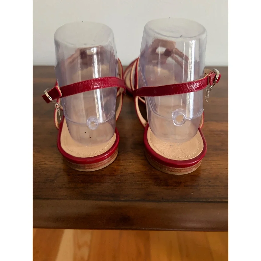 Vtg CHANEL Red Patent Leather Strappy Sling Back Sandals Size 40/US 9-9.5